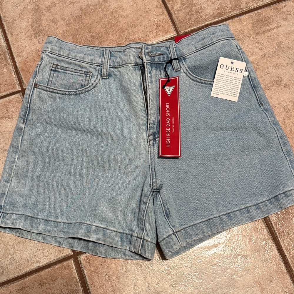 Guess Sky Blue High-Rise Denim Shorts